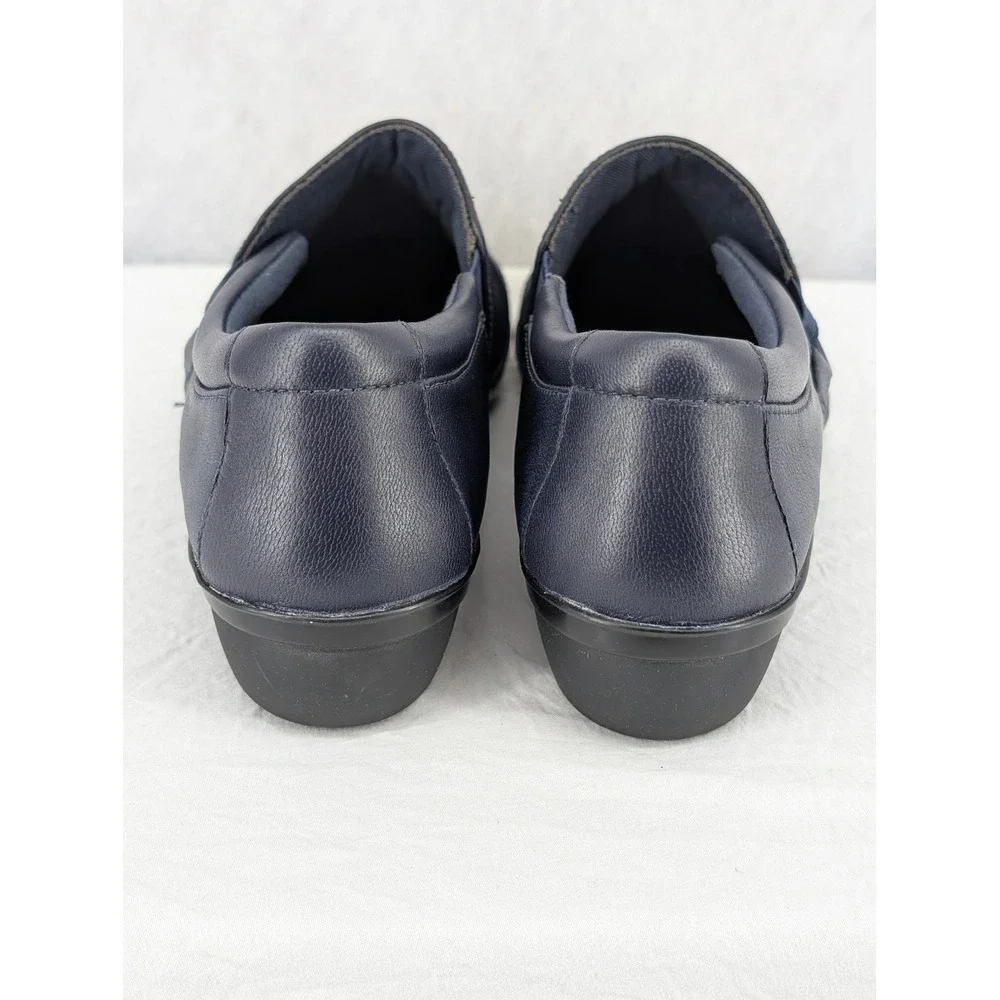 Clarks Collection Womens Navy Blue Leather Slip On Loafers 7.5 M